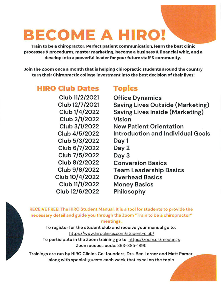 Hiro Clinics Student Club Dates